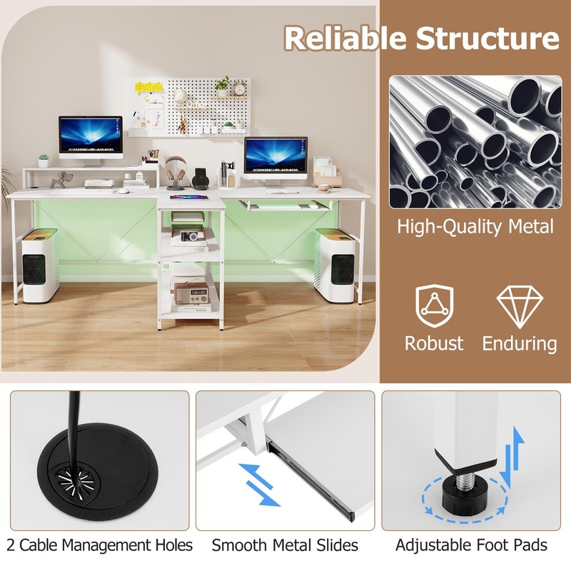 Giantex 94.5” 2 Person Desk with LED Lights, Long PC