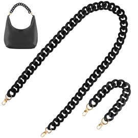 Black Acrylic Flat Chain Straps for Handbags (16" & 47.2") - DaKuan 2 PCS Replacement Shoulder Strap for Crossbody Bags, Clutches & DIY Purse Accessories - Lightweight, Waterproof