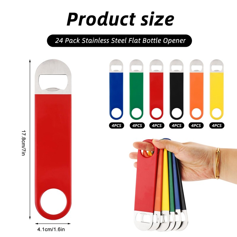 24 Pack Stainless Steel Flat Bottle Openers 7 Inch, 6