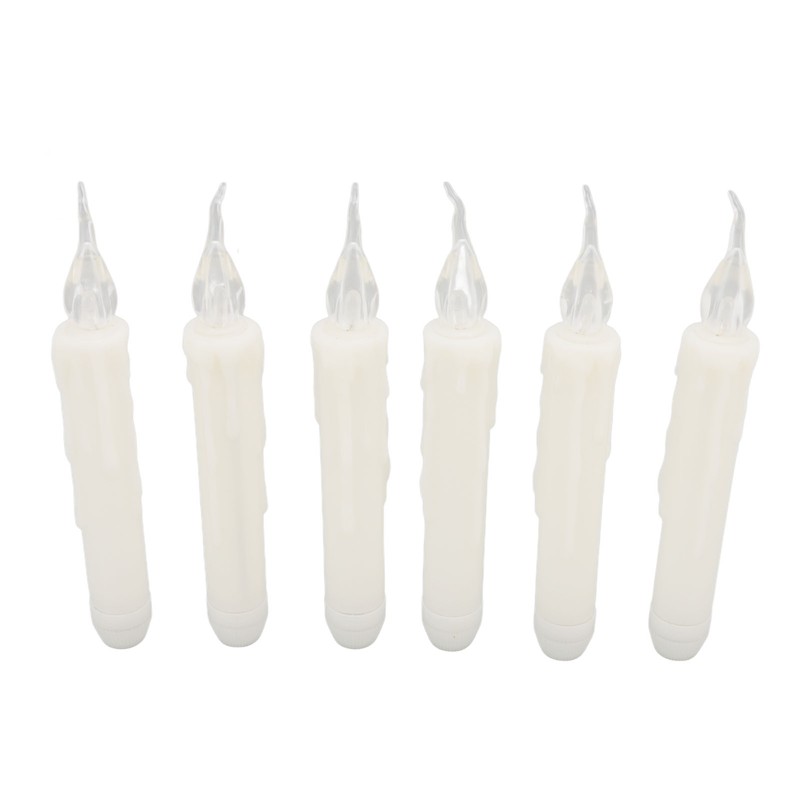 6 Pcs LED Taper Candles Smokeless Reusable Warm Light Long