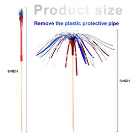 100pcs 4th of July Cocktail Picks Red White Blue Firework Bamboo Toothpicks Fruit Sticks Sandwich Charcuterie Appetizer Skewers Independence Day Decoration Party Supplies-6inch
