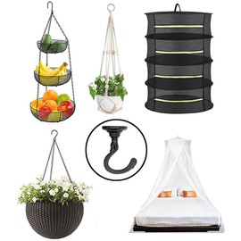 Evsteluo 2 Sets Large Swag Ceiling Heavy-Duty Hooks with Complete Hardware Kit - Ideal for Hanging Plants, Ceiling & Drywall Installation (Antique Brass)