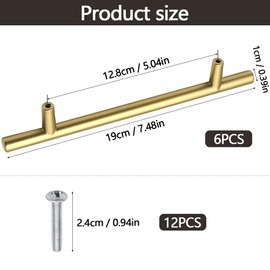 lyualma Hysstore Pack of 6 Furniture Handles, 128 mm, T Cabinet Handle, Drawer Handles, Aluminium Alloy for Kitchen, Drawer, Cabinets, Home, Office Decoration - Gold
