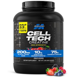 MuscleTech Creatine Monohydrate Powder - Cell-Tech Creatine Powder Post Workout Recovery Drink, Muscle Builder & Musclebuilding Creatine Supplement - Fruit Punch, 6 lbs (56 Serv) - Packaging May Vary