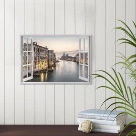 ARTISTIC PATH Italy Cityscape Canvas Wall Art: Venice Water City Picture Fake Window Port Town Prints Artwork for Living Room Bedroom Bathroom