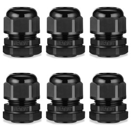 Gratury NPT 3/4" Cable Gland, Nylon Plastic Waterproof IP68 Strain Relief Connector, Black, with Gaskets and Locknut for Junction Box (3/4" NPT 6pcs)