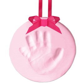 Tiny Ideas DIY Babyprints Handprint or Footprint Keepsake No Bake Ornament with Ribbon, Pink