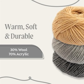 Fluffy Yarn Chunky Weight 6-Pack - Composed of Wool and Acrylic | Ultra-Soft Yarn Spun for Knitting & Crocheting for Sweaters, Blankets & Accessories | 100g/109 yd Each | Light Feather