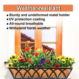 KIDYBELL 4 Pack 24 Inch Flat Railing Planter Window Box Horse Trough Planter with Coco Fiber Liner Fence Metal Hanging Flower Planter Window Basket Deck Railing Planter Boxes for Outdoor Garden Lawn