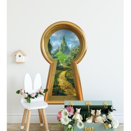 Oz 3D Keyhole Fabric Wall Decal - Yellow Brick Road to Emerald City Castle - Wonderland Wall Decal - Fantasy 3D Window - Peel & Stick Wall Sticker - Removable (Gold, 24" Tall x 14" Wide)