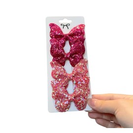 Glitter Butterfly Hair Clips, 4-Pack, Pastel Rainbow, Pink, Blue and Purple Sparkle Bow Clips (Fuchsia And Light Pink)