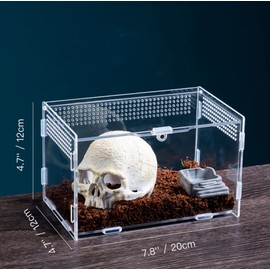 AWXZOM Magnetic Acrylic Case, micro habitat small Tarantula Enclosure enclosure for arboreal Tarantula Scorpion Sling Lizards Mantis Snake Gecko jumping spider snail Insect Isopods (7.8*4.7*4.7inch)