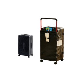 EDUFUNBO Carry On Luggage 20In Wide Handle with 360 Spinner Wheels, USB & Type C Port, Cup Holder & TSA Lock, Hard Case Luggage, Hardshell Travel Suitcase for Men Women (PVC Cover For Free) Black