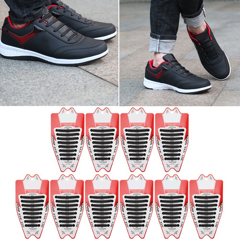 80pcs Silicone Lazy Shoelaces Elastic Black No Tie Shoe Laces