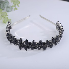 Teyglen Rhinestone Wedding Headband Crystal Headpiece Bridal Headband Tiara Black Rhinestone Hair Band Hoop Wedding Hair Accessories for Women Girl (Black)