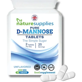 NatureSupplies High Strength D-Mannose Tablets 1000mg – 50 Tablets, Vegetarian & Vegan Friendly
