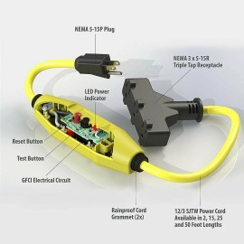 Tower Manufacturing 30438024 15 Amp GFCI Auto Reset, 2 Feet, 2 Feet
