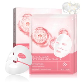 WEILAOK Organic Collagen Real Deep Mask, Organic Collagen Mask, Collagen Mask, Overnight, Korean Skincare Mask, Collagen Mask Reduces Fine Lines and Wrinkles, Pack of 4