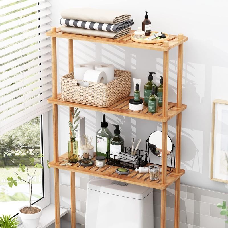 AmazerBath Bamboo Over Toilet Storage Shelf - 3-Tier Freestanding Rack,