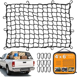 Red para Pick Up 4*6 Pie,Se Estira a 8*12 Pie,Red de Almacenamiento Ajustable Elástica y Portátil,Malla para Caja Pick Up Organizador Portaequipaje con 12 Gancho Mosquetón de Techo SUV Coche Camión