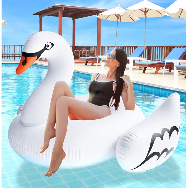 Greenco Giant Inflatable Swan Pool Float Lounger, 74.5" x 71.5" x 46.5"
