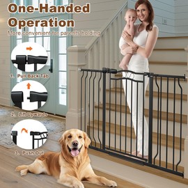 THEYFIRST 29.5-43.7" Baby Gate for Stairs No Drilling, 31.4" Tall Metal Pet Baby Safety Gates with Expansion Kit, Press Mounted Pet Gate Indoor for Dogs, Walk Through Pet Gates for Doorways (Black)