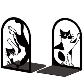 ORIGACH Heavy Duty Metal Bookends Decorative Cats Design Sturdy Book Stoppers for Home and Office Black Books Holders for Shelf Desktop Decor