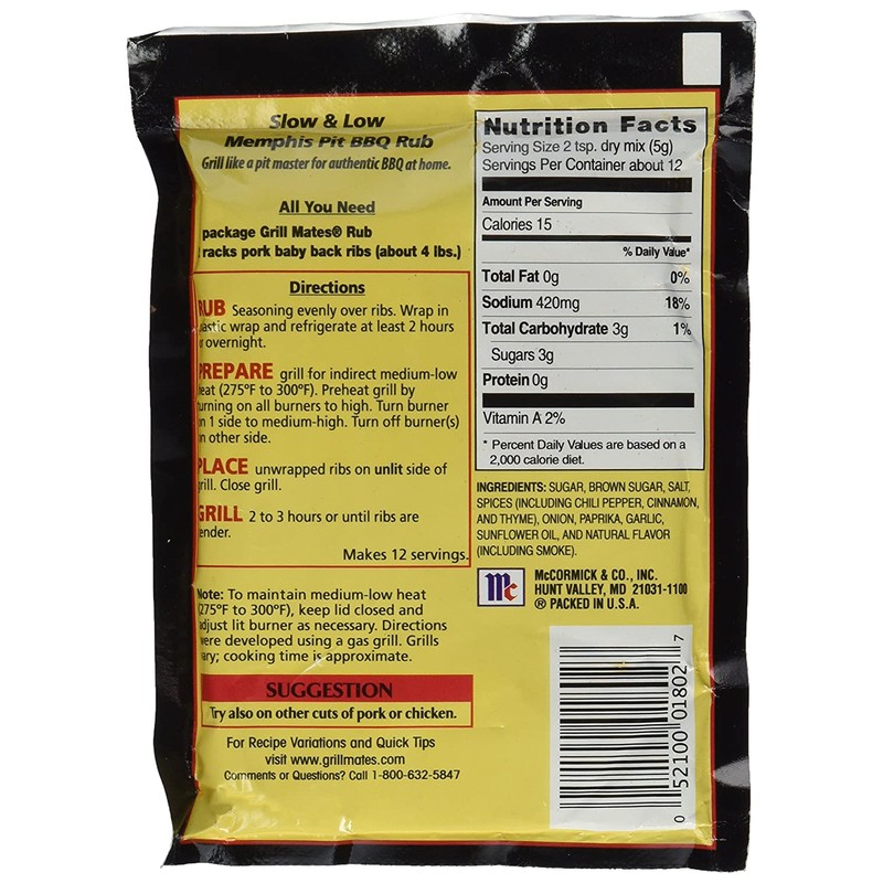 McCormick Grill Mates Slow & Low Memphis BBQ Rub, 2.25