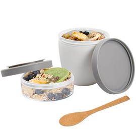 Wisebom Double Layer Yoghurt Container With Spoon - Leak-Proof Cup for Porridge, Fruit and Food (White)