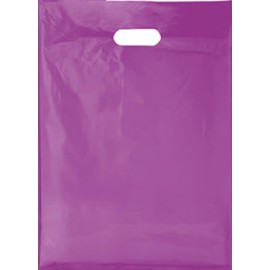 50 Pack Purple Plastic Carrier Bags - 38cm x 46cm + 7cm, Patch Handle Reusable bag, Ideal for Boutiques Clothes, Jewellery, Gifts, Retail and Shopping.