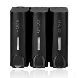 ILIKEPOW Soap Dispenser Wall Mount No Drilling 3 Plastic Shampoo Shower Gel Conditioner Dispenser for Kitchen, Shower, Bathroom, Hotel (350 ml, Matt, Black)