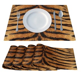 Placemats Set of 6, Tiger Print Washable Table Mats Animal Leopard Print 12 X 18 Inch Heat Resistant Non-Slip Place Mats for Dining Kitchen Table Decoration