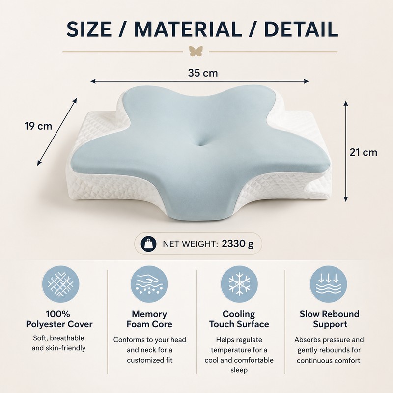 Cooling Memory Foam Pillow for Sleep – Butterfly Neck Support