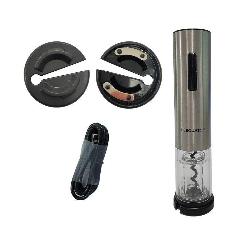 Equator Wine Bottle Opener Cordless RECHARGEABLE with DC Adapter Stainless