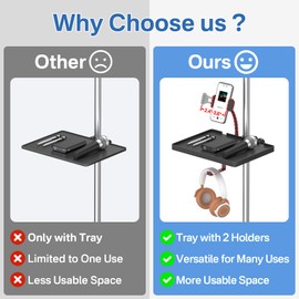 Chunxiao Functional Microphone Stand Tray with Adjustable Mic Stand Phone Holder - 8.7"x6.5" Mic Stand Tray Shelf Clamp-On Music Stand Accessory for Live Streaming Karaoke Recording