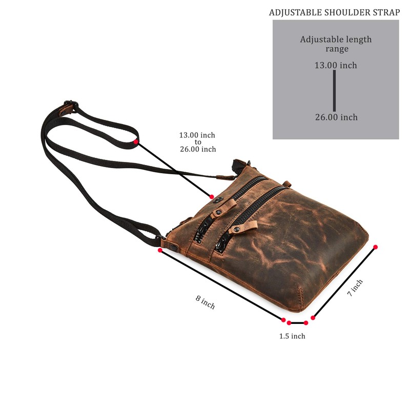 Cochoa Small Women Real Leather Crossbody Triple Zip Vintage Sling
