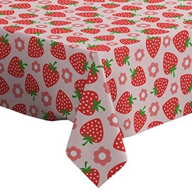 Q-Beans Rectangle Oblong Decorative Tablecloth [Size: 60 x 90 inch], Washable and Reusable Table Cloth Cover for Indoor and Outdoor (Strawberry)