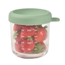 Beaba 8 oz Baby Food Storage Jars with Silicone Air Tight Lid, Glass Baby Food Jars, Freezer, Sterilizer, and Dishwasher Safe, Sage