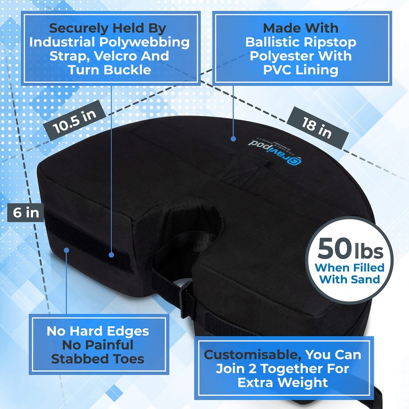 Gravipod Half-Round Umbrella Base Weight Bag - Sand-Fillable Weight for