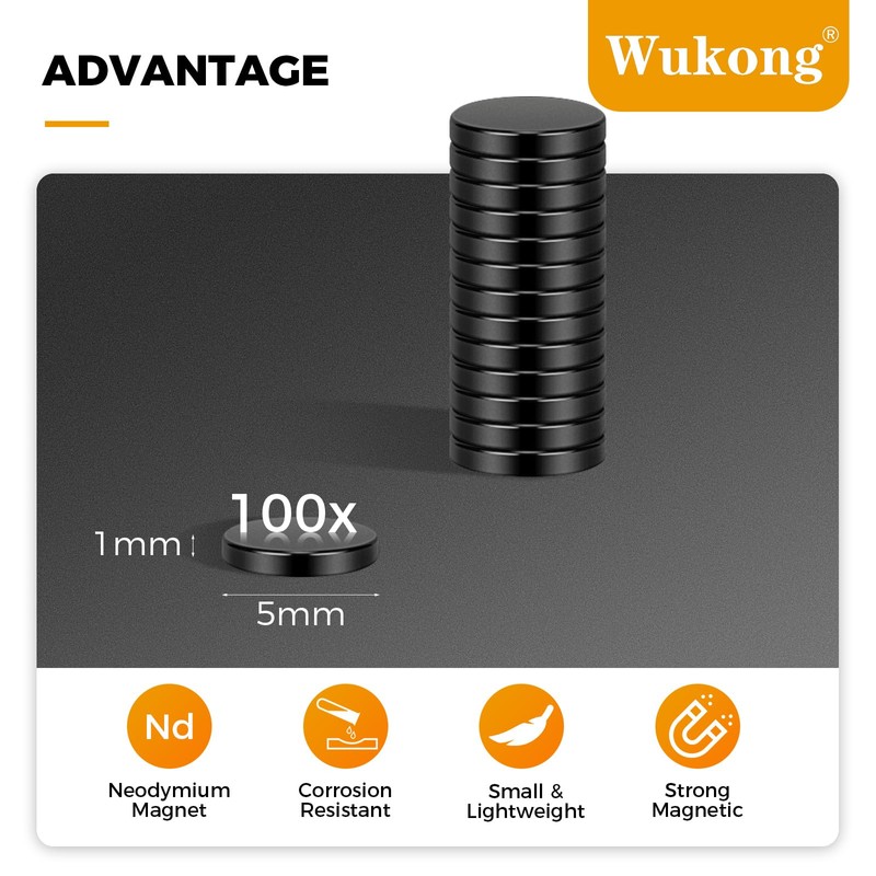 Wukong Black Small Magnets 5mm X 1mm | 100 Pack,