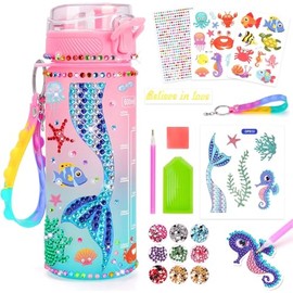 Mermaid Gifts for Girls 5 6 7 8 9 10 Years, Drinking Bottle Craft Set Children from 6 8 10 11 Years DIY Water Bottle Craft Diamond Painting Children Birthday Toy Girls 4-12 Years