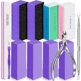 TsMADDTs Kit de pulidor de uñas de 13 piezas con bloque de pulido de 4 vías, bloque de lijado de 3 vías, 100/180 limas, recortador de cutículas, kit d