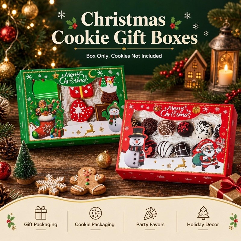 48PCS 9x6x2.5'' Christmas Elegant White Cookie Box for Gift Giving