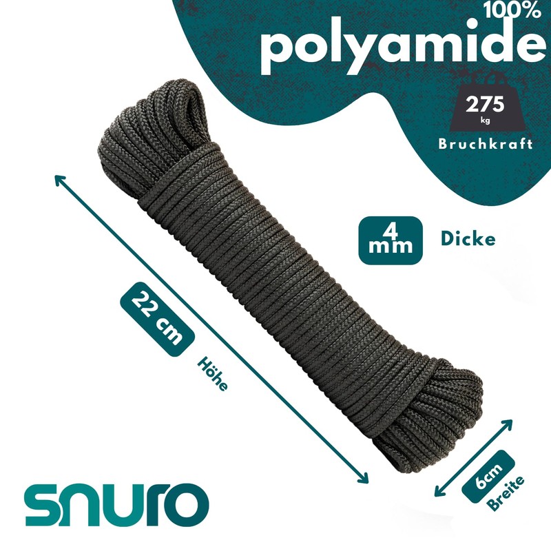 SNURO Nylon rope (4 mm, 20 m, black) - paracord