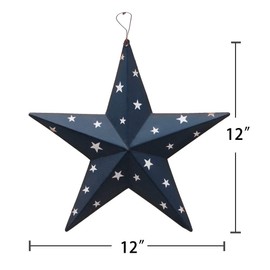 Patriotic Metal American Flag Barn Star Wall Decor, 12" Hanging Country Rustic Metal Wall Stars for July 4th Decoration