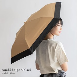 VITAFELICE vsgz-452z Women's Folding Parasol for Rain or Shine, Light Weight, Curved Bamboo Handle, Combination (beige black)