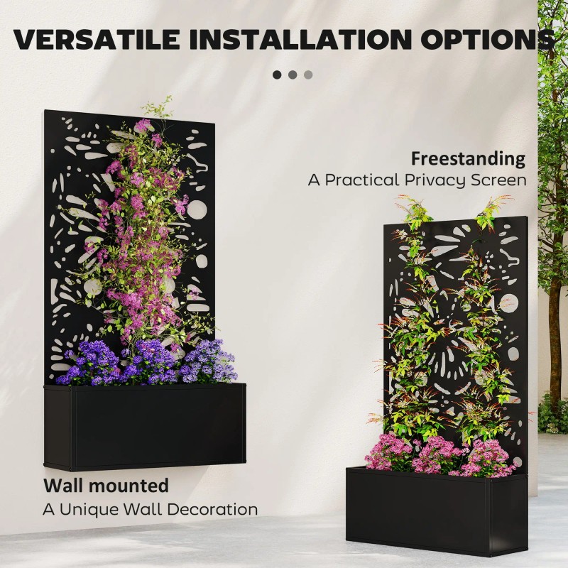 Metal Garden Bed with Trellis for Climbing Plants Freestanding Wall