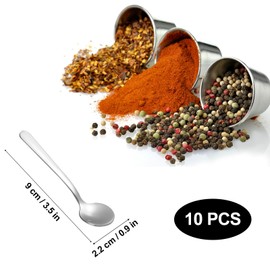 Lyreh 10pcs Mini Condiment Spoons, 3.5x0.9in Stainless Steel Metal Cute Tiny Spoons for Practical Small Kitchen Utensils for Tea Coffee Sugar Pepper Spices Ice Cream Desserts