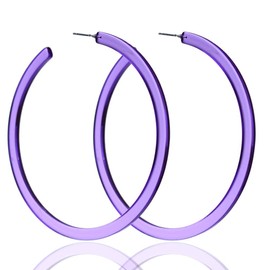80s 90s Colorful Big Hoop Earring Acrylic Open Large Hoop Earrings C Shape Resin Trendy Chunky Earrings Retro Lightweight Statement Ear Jewelry Earring For Women - Purple