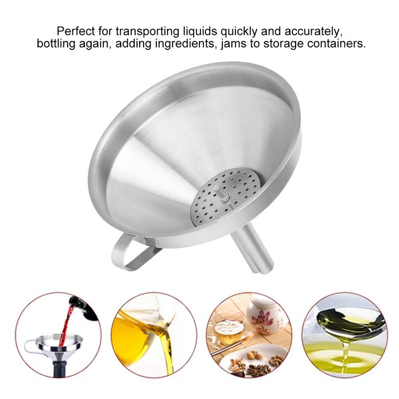 Stainless Steel Funnel with Strainer, Large Wide Mouth, Thickened Household